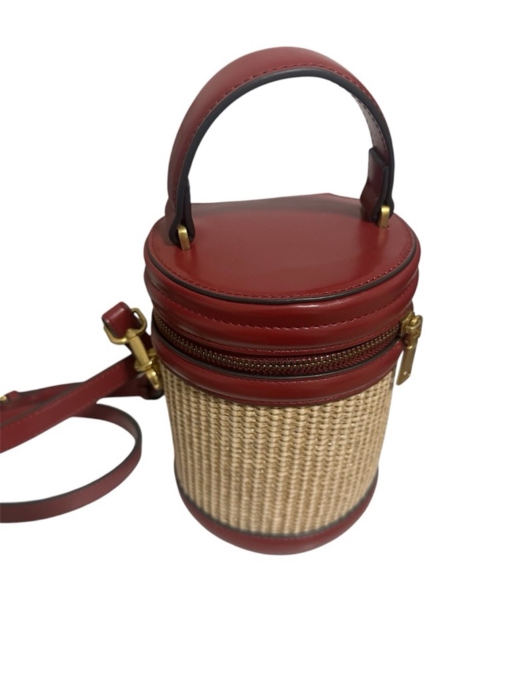 🆕 House Of Harlow 1960 Red and Natural Woven Straw Mini Bucket Crossbody Bag - Picture 6 of 9